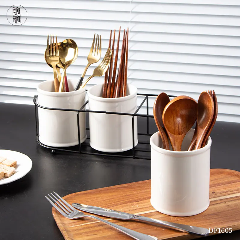 Kitchen accessories new products 2024 modern luxury ceramic utensils holder with iron rack