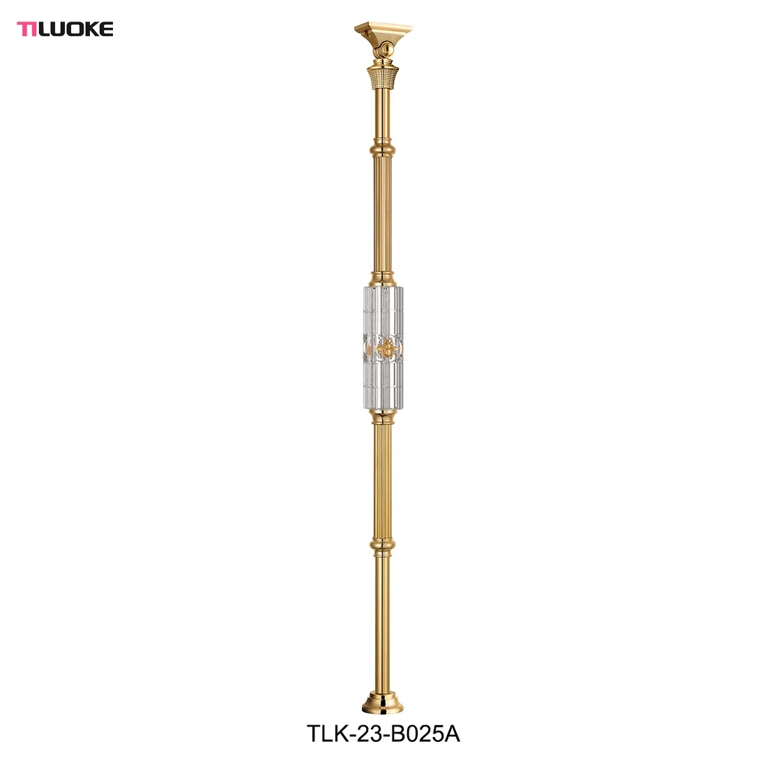 High quality ornamental interior stair railing decorative brass and crystal glass balustrade