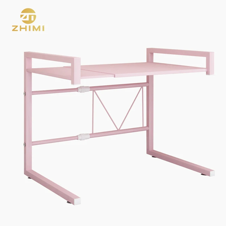Kitchen Microwave Oven Stand Shelves Pink Extendable Metal Iron Storage Rack Shelf