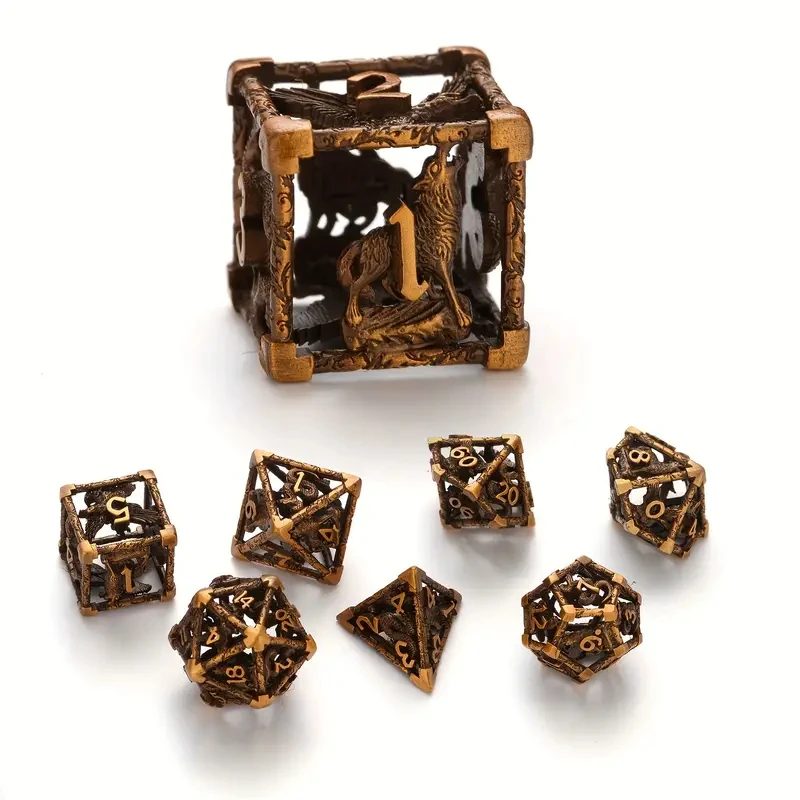 Hollow Metal Dice DND RPG Role Playing Engraved with Eagle, Snake, Wolf, Ideal for Dungeons & Dragons, Cthulhu, Tabletop Games