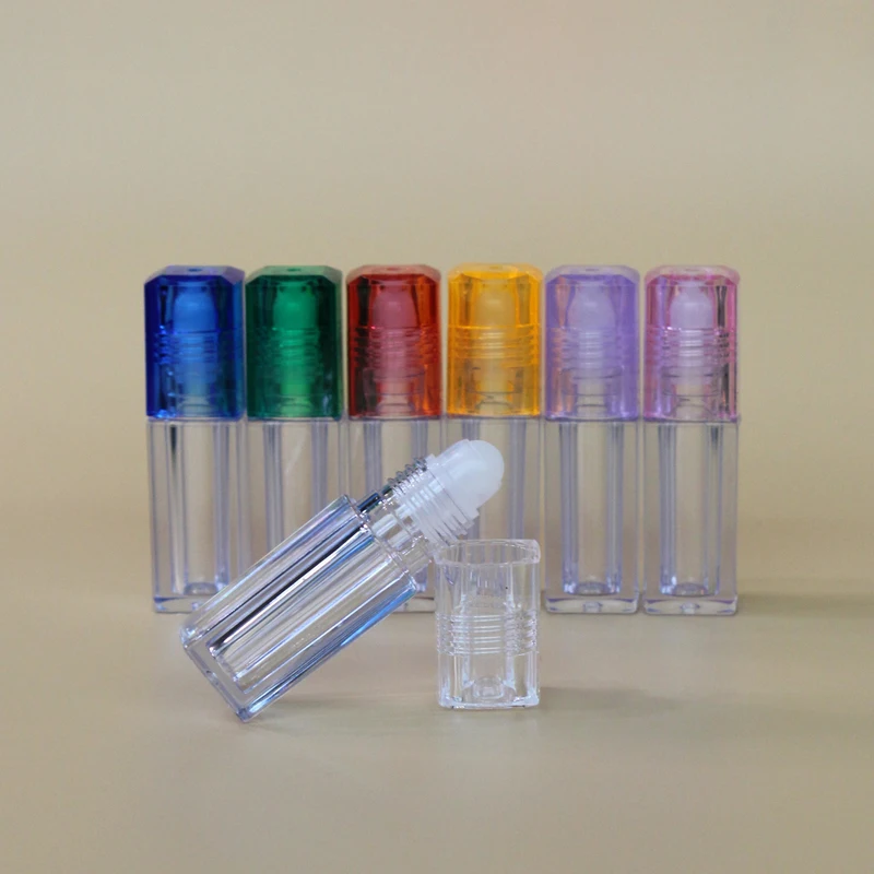 Customized oil roll on bottle square pink white transparent bottle lip oil container roll on lipgloss tube roller tubes