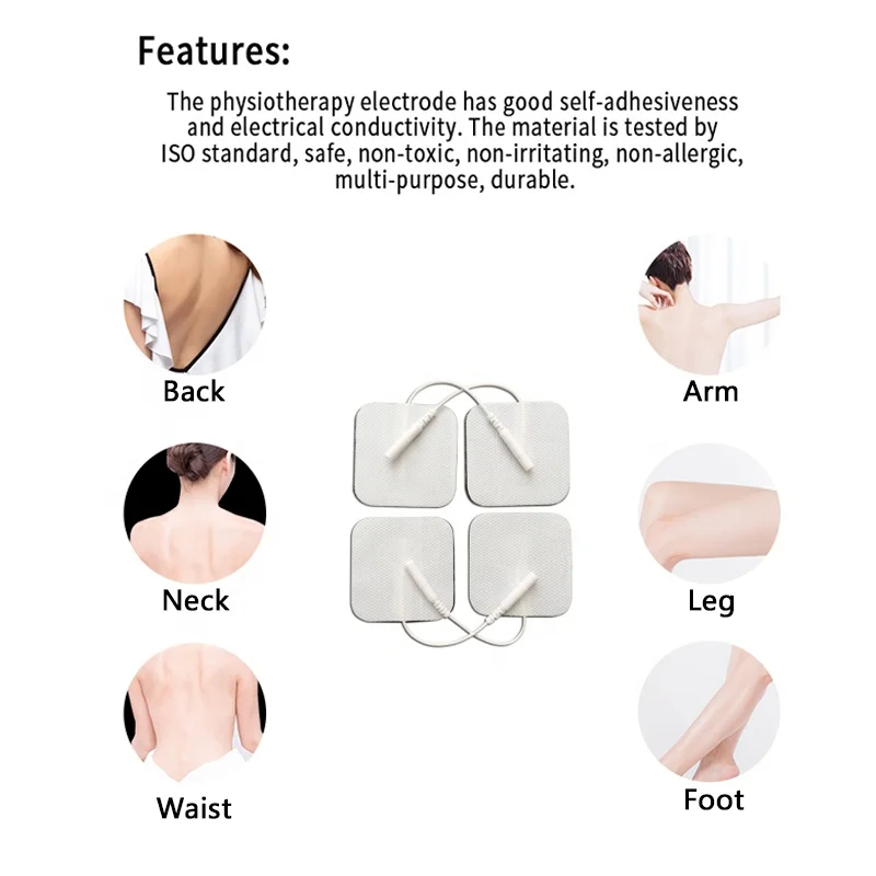 Ems Electric Muscle Stimulator Pigtail Massagers Machine Patches Reusable Self-adhering Tens Unit Replacement TENS Electrode Pad