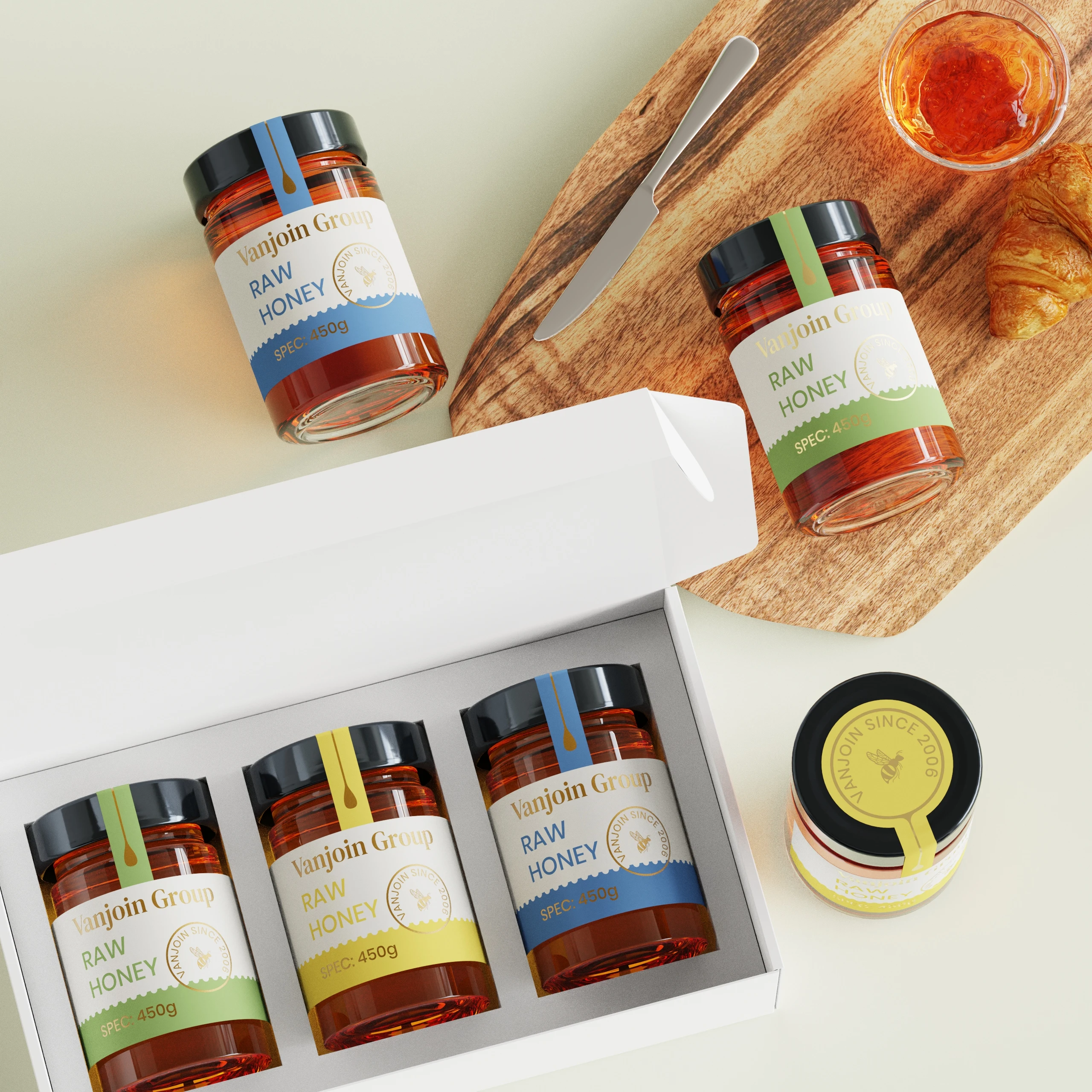 314 ml 500 g luxury honey jar packaging box straight air tight glass wedding favors honey jars with lid