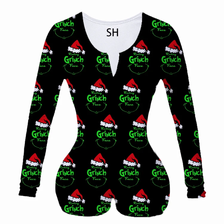 2022 Christmas Onesie Pajamas Custom Print Adult Onesie  Women Long Sleeve Blank Christmas Pajamas Onesie Jumpsuit Pajamas