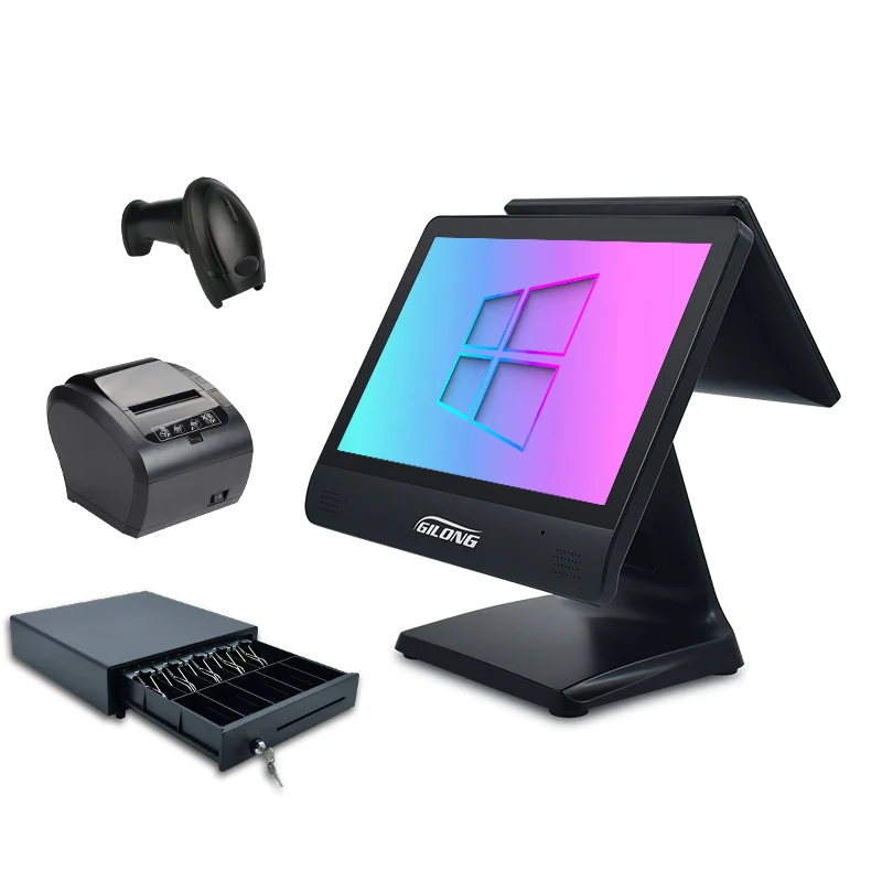 15 6 дюймов Основной экран 11 вторичный J1900 CPU 4GB RAM 64GB SSD POS система