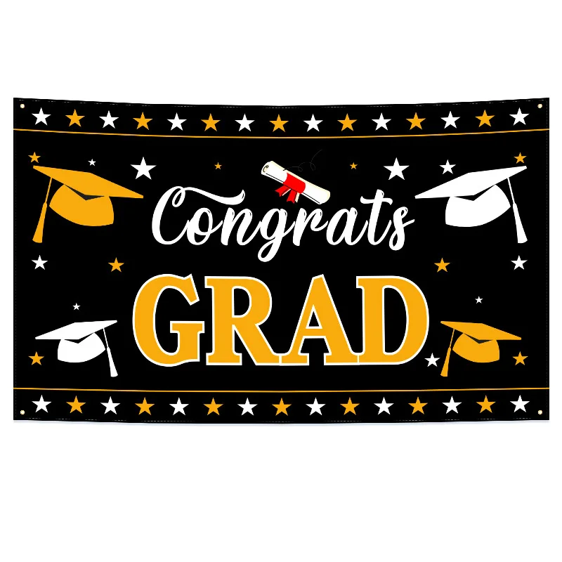New Design Polyester Wall Hanging Large Congratulates grad banner green For Graduation Theme Party Celebration