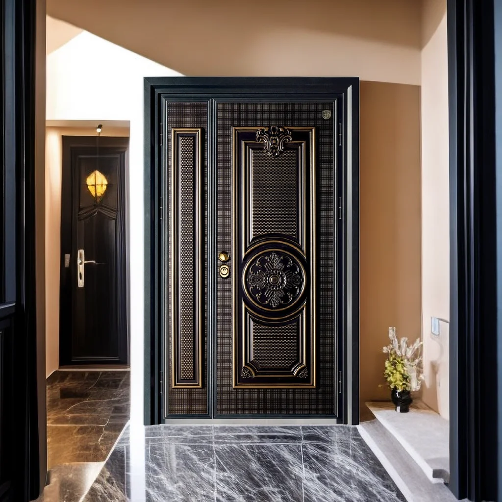 Custom Designs Door Exterior Stainless Steel Cast Aluminium Steel Double Main Front Entry Security Gate Doors For House Villa