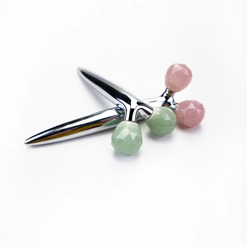 Natural Jade Stone 3D style Y shape double roller natural Face Roller for face massage skin care facial roller