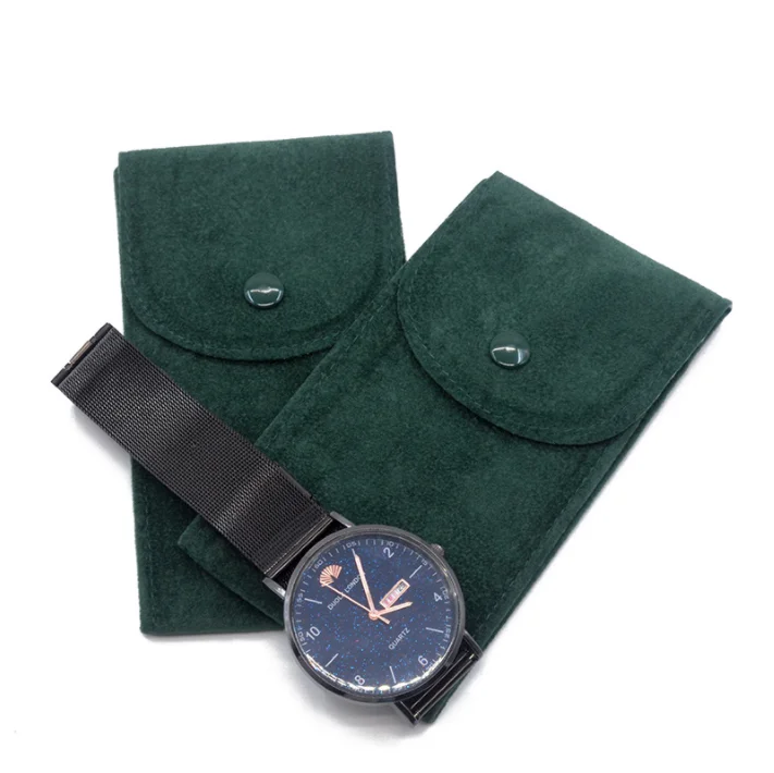 Portable Premium Microfiber Flannelette Fabric Custom Travel Case Organizer Suede Felt Pouch Green Watch Storage Bag