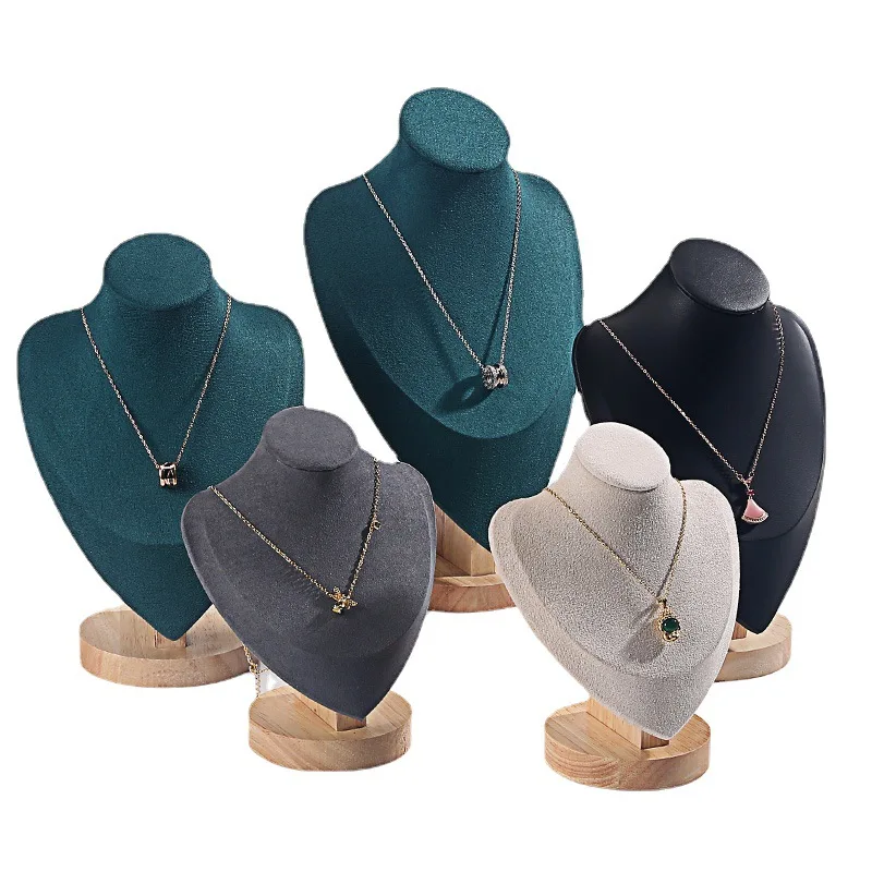 Professional Custom Jewelry Store Chain Display Stand White Pink Velvet Wood Jewelry Display Neck Necklace Bust For Show