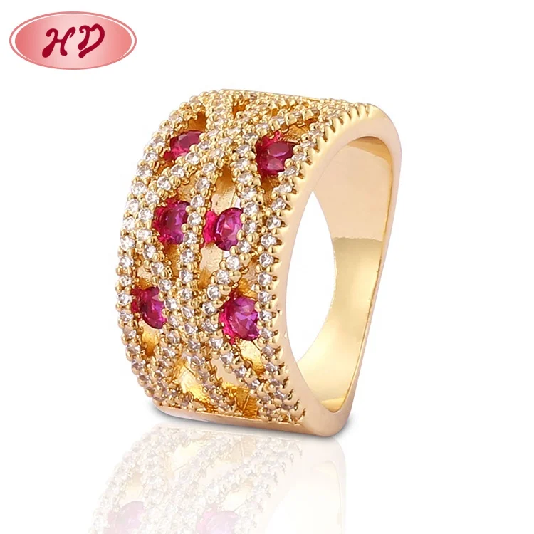 Fashion Women 18 Karat Gold Plated Ring Big Stone Traditional Zircon Wedding Gold Diamond Ring