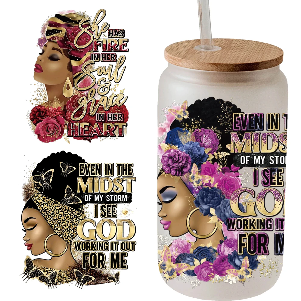 Custom UV Dtf Transfers 16oz hot sale Cup Wrap Transfers Factory UV Direct to Film Printing forblack history  fashion lady Mugs