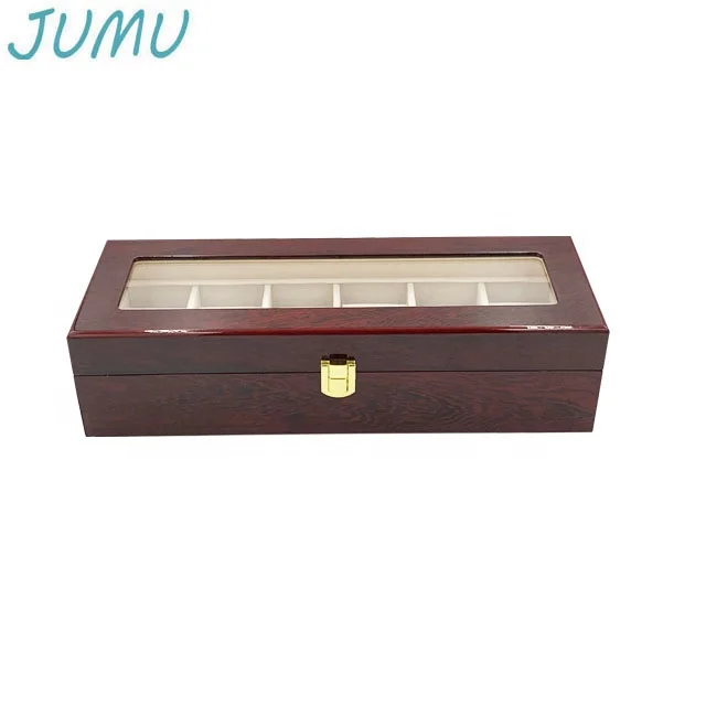 stock factory wholesale 6 slots wooden watch gift box with glass lid