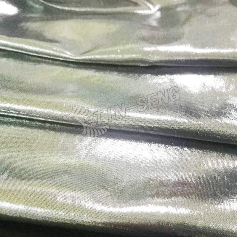 Black Silver Metallic Foil Fabric , Stretch Poly Span Foil Fabric