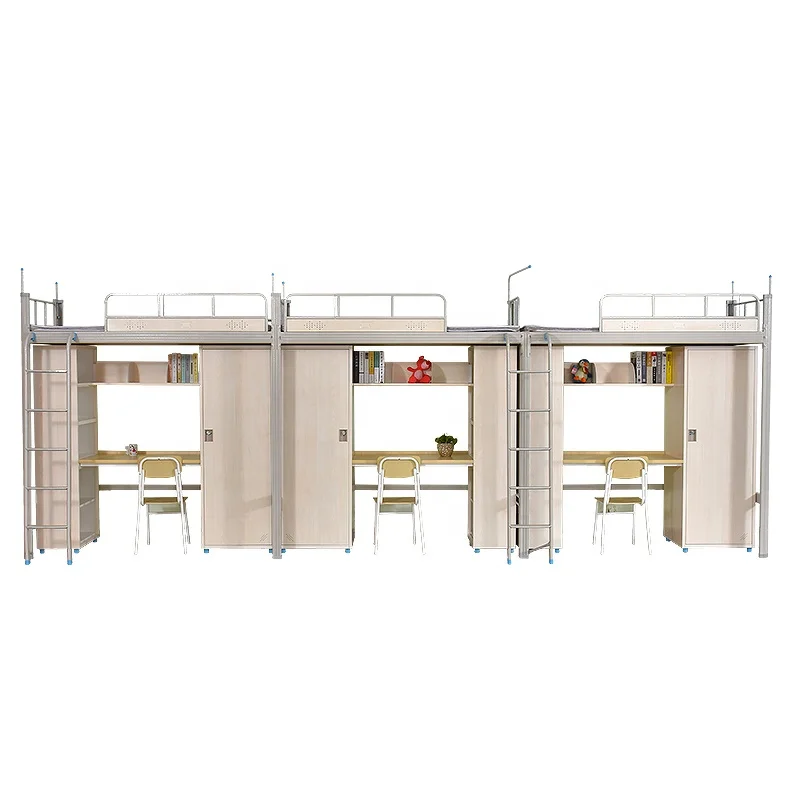 Hot sale office furniture school dormitory double metal bunk bed with storage for student