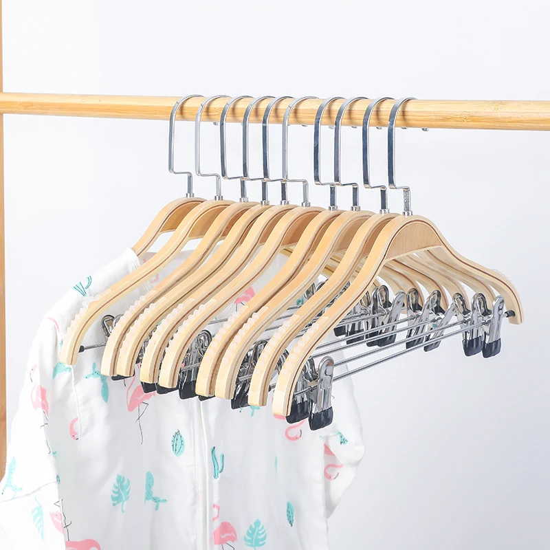 Laminated fancy anti-slip wooden clothes hanger with metal clips hook