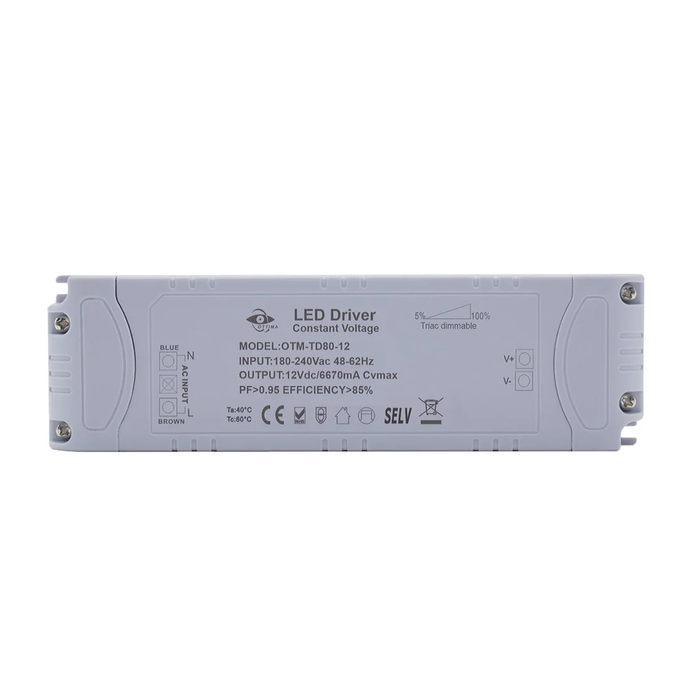 Triac затемняемый фазовый срез MLV ELV 220vac 230vac 240vac 80 Вт 12Vdc 5500mA SAA RCM CE UKCA с постоянным напряжением светодиодный драйвер
