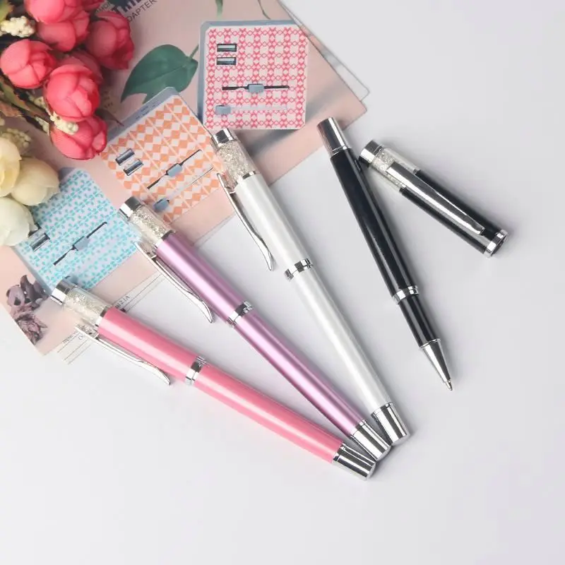Hot selling metal elegent crystal gel refills ball pen business and wedding gift metal roller pen