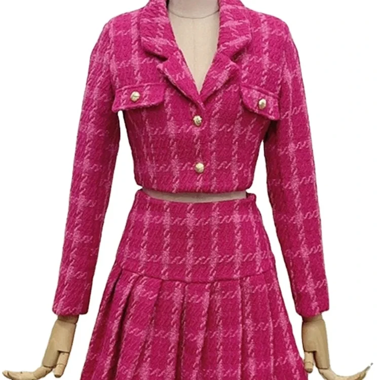 Small Fragrance Vintage Tweed Crop Top Woolen Short Coat And Mini Skirts Sweet 2 Piece Suits 2 Piece Set Women Fall 2023