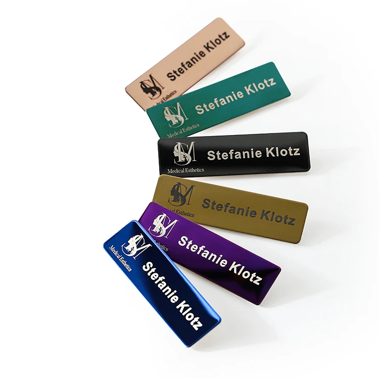 Custom Company Employee Blank Printing Laser Engrave Aluminum Metal Magnetic Staff Name Badge Name Tags With Safety Pin