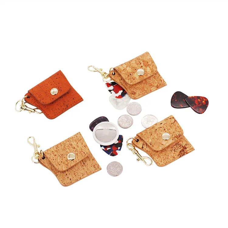 Wholesale Vegan Cork  Keychain Bag  Mini Wallet  for Apple Airtag Clip  Guitar Pick Bag  Coin Purse Eco Key Ring AirTag Case