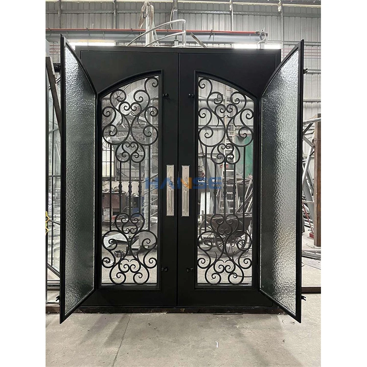 Factory Prices High Quality Modern Villa House Wrought Iron Grill Front Entry Door Designs with Operable Window