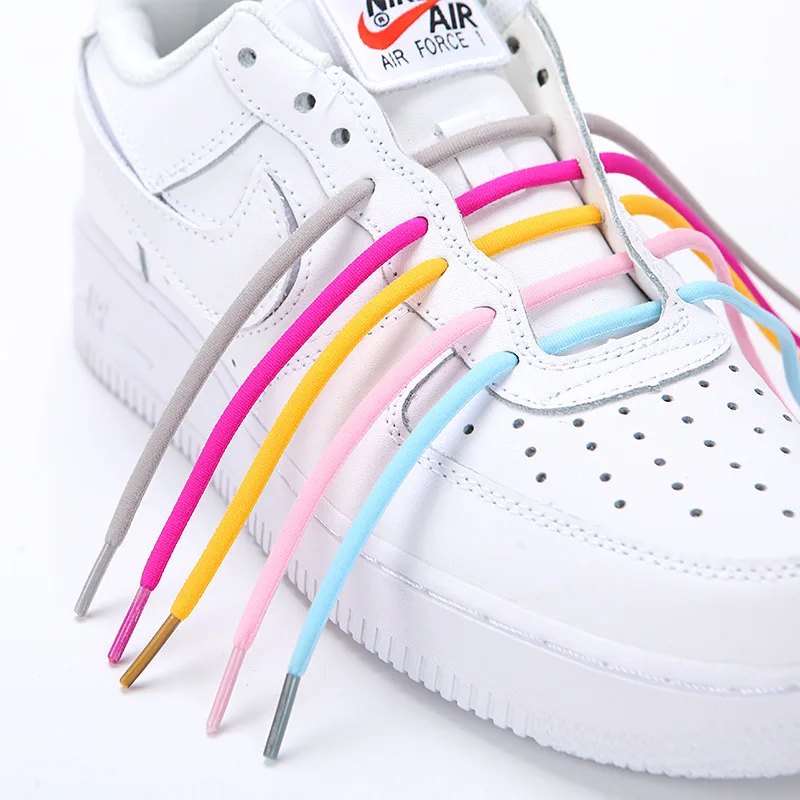 Elastic Oval  6mm width 100cm round oval lazy easy shoe laces Metal capsules buckle 16 colors half rope shoelaces