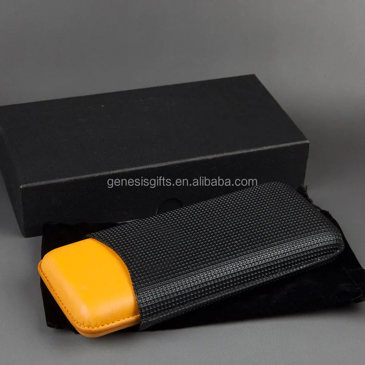 Factory wholesale luxury cigar case Pretty Portable Genuine leather cigar case cigar tube case travel holder 3 tubes