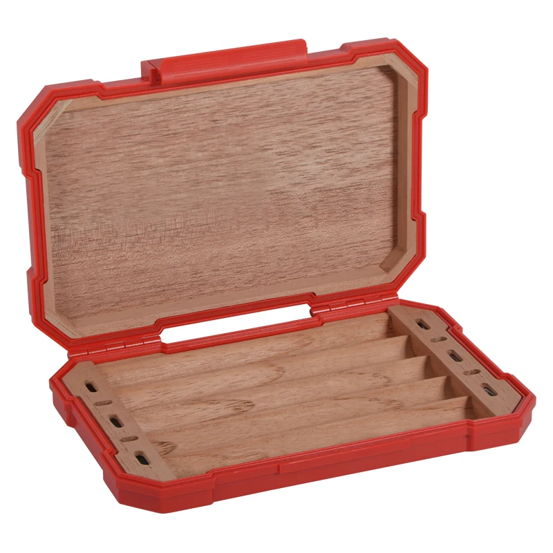 
5 Count Small size red color cool design ABS Waterproof, Crush proof, Airtight Seal, Durable Portable Travel Cigar Case 