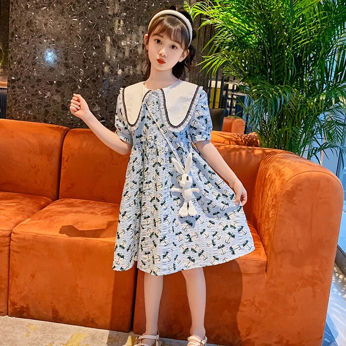 New spring and summer clothing medium and big girls dress primary school girls temperament mid dress