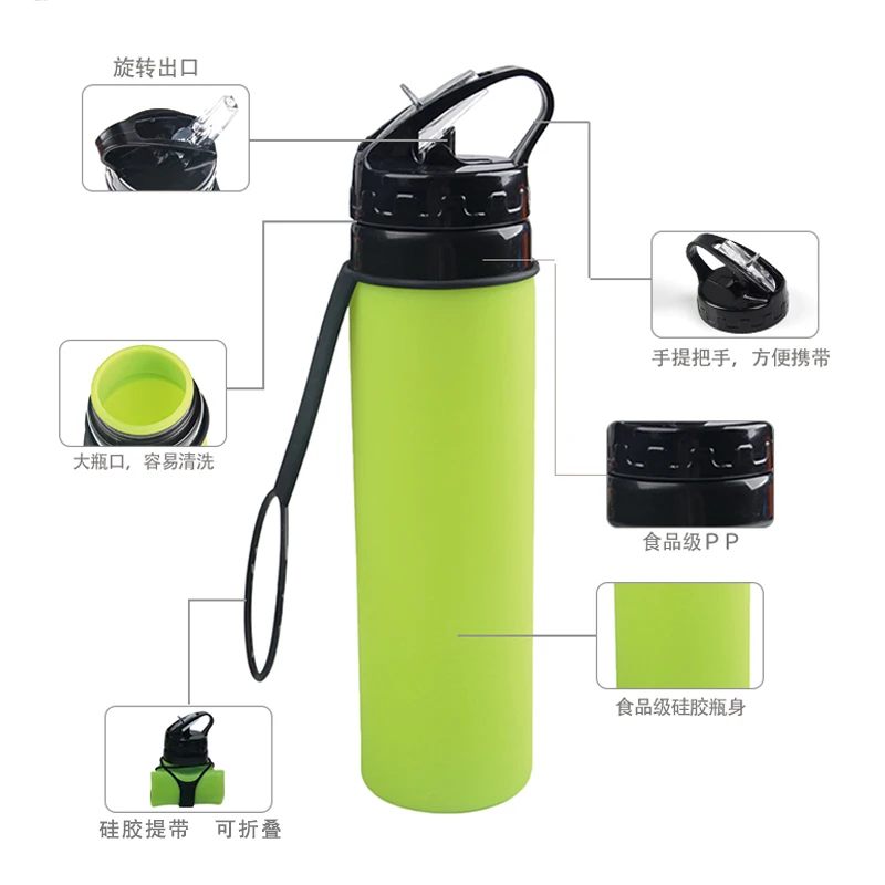 Custom Logo Collapsible Eco-freindly Bpa Free Reusable Water Bottle Silicone Sport Waterbottles