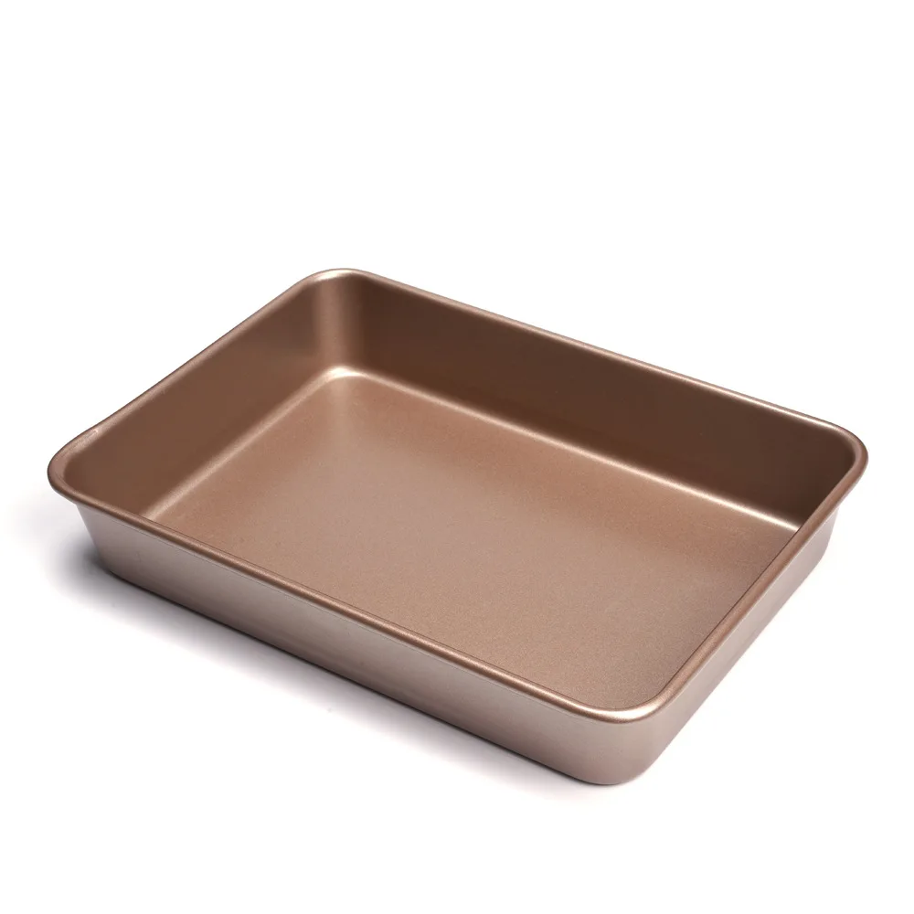 Wholesale 14 Inch Rectangular Baking Pans 0.8MM Heavy Duty Carbon Steel Baking Tray Golden Cake Pans