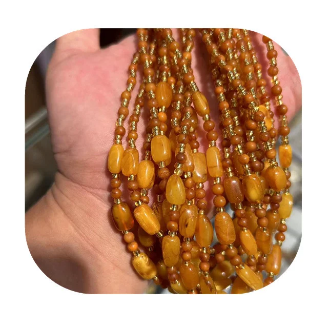 Wholesale crystal spiritual gem stone jewelry round bead natural  dark yellow Baltic amber crystals necklaces for gift