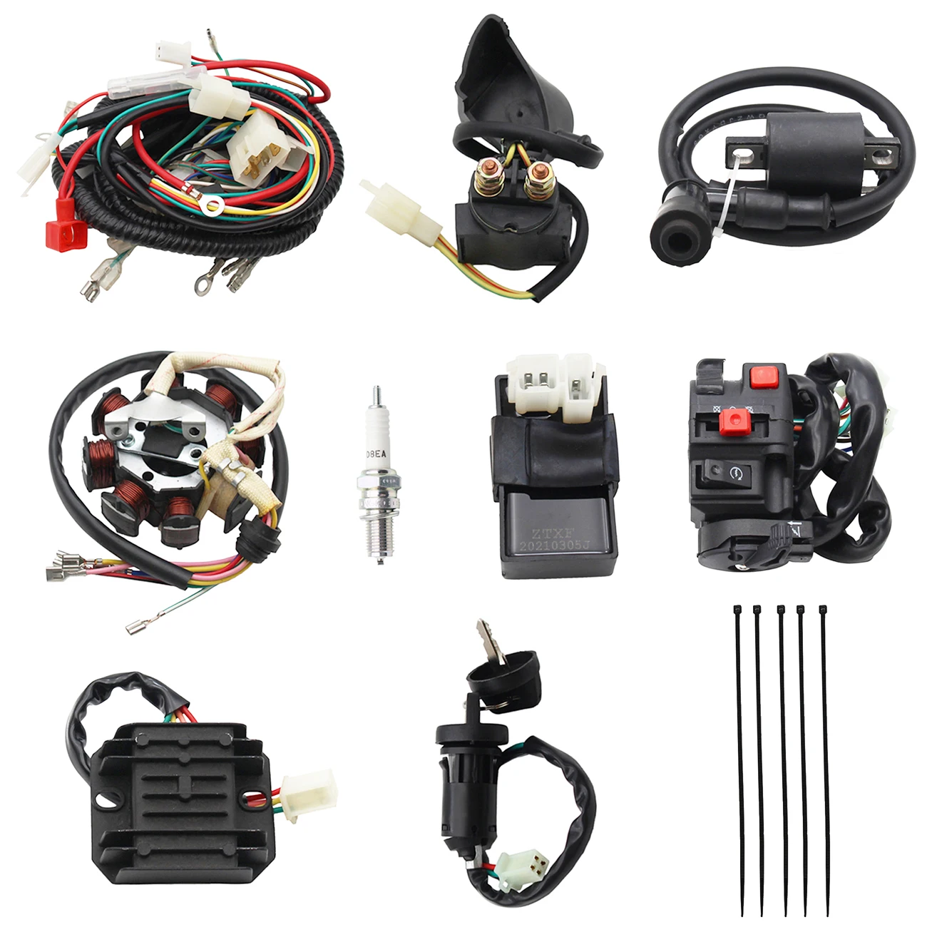 Full Electric Wiring Harness Wire Loom CDI Coil 8 Pole Stator Assembly For ATV Quad Bike Buggy Go Kart 150cc 200cc 250cc 300cc
