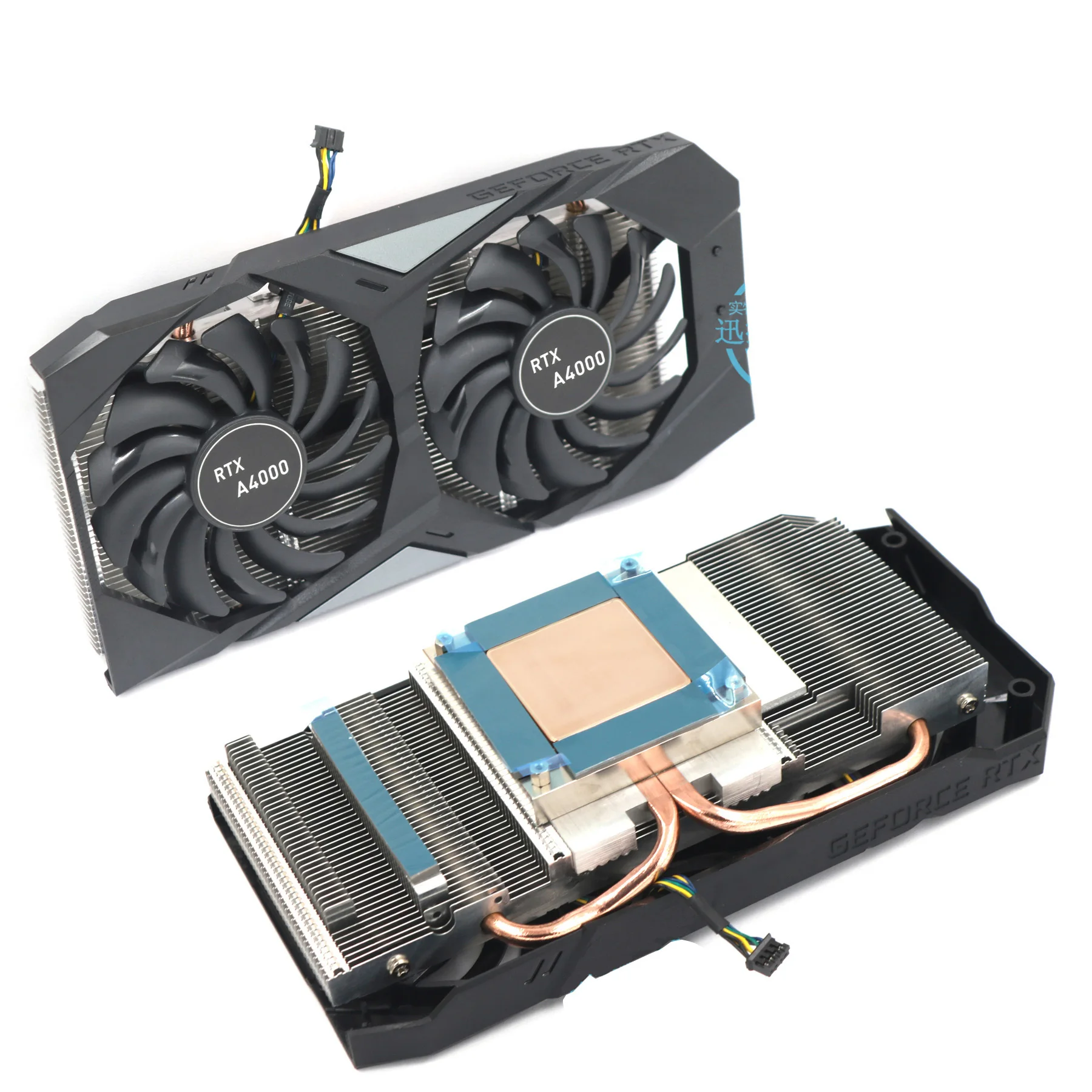 GPU HeatSink With Two Fan Replacement For Retrofit Quadro RTX A4000 Graphics Card Cooler Heat Sink