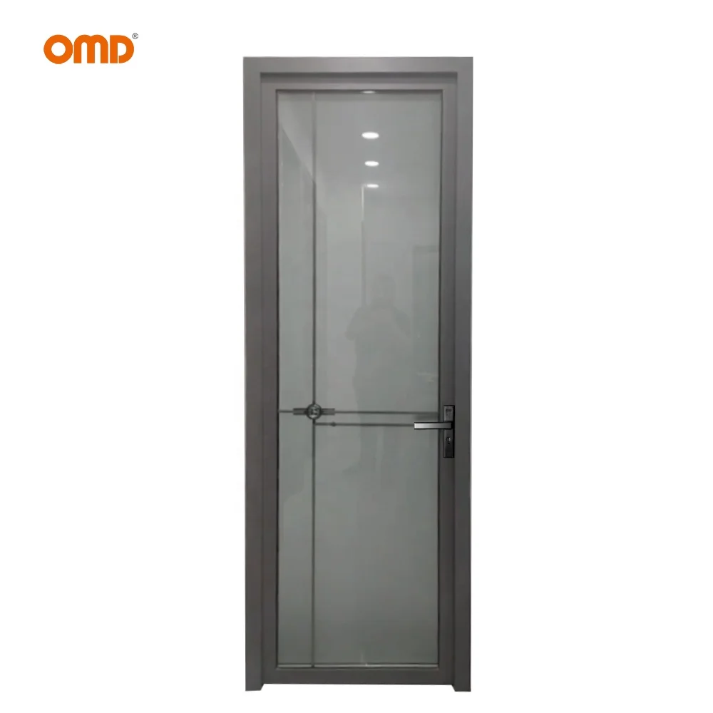 Custom Durable Thermal Broken Aluminum Interior Narrow Casement Door Double Glass Flat Opening Swing Door With Grille For House