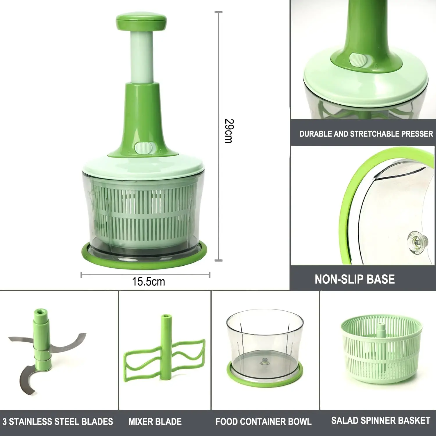 Kitchen Food Processor Manual Push Hand Press Vegetable Chopper Plastic Blade Meat Grinder Eco-friendly Onion Cutter