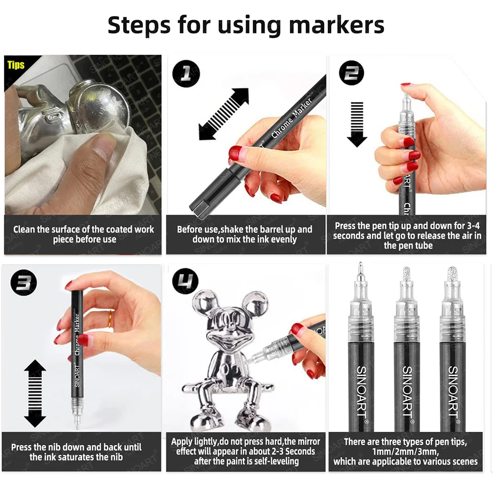 SINOART Customized silver color Metallic mirror effect chrome marker DIY painting chrome marker pen