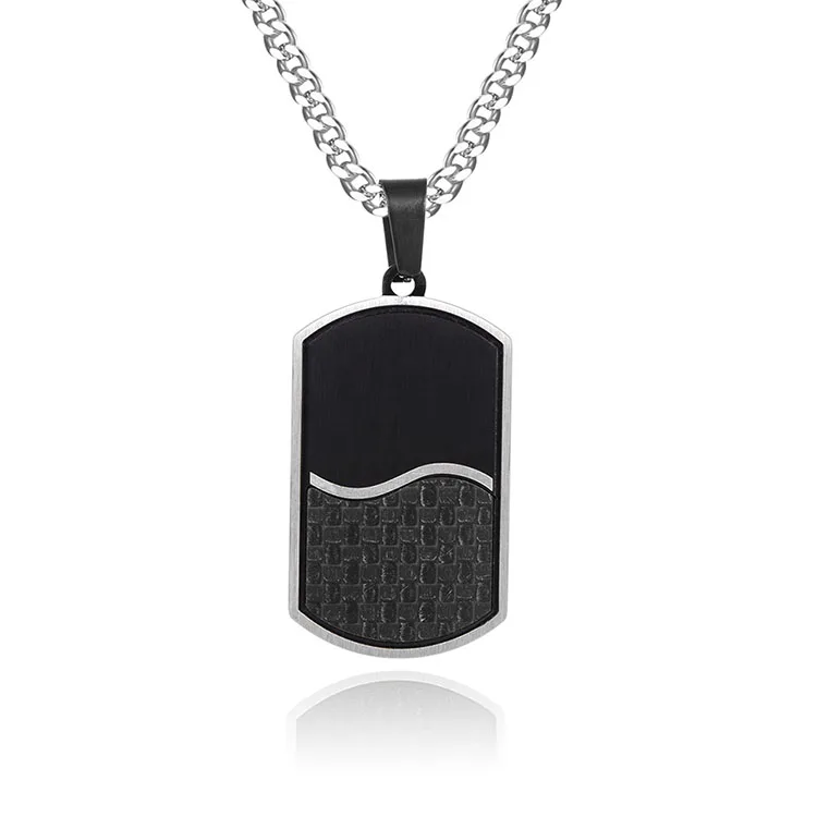 Custom Wholesale New Arrival Men Stainless Steel Italian Design Jewelry Creative Leather Enamel Tag Pendant Necklace