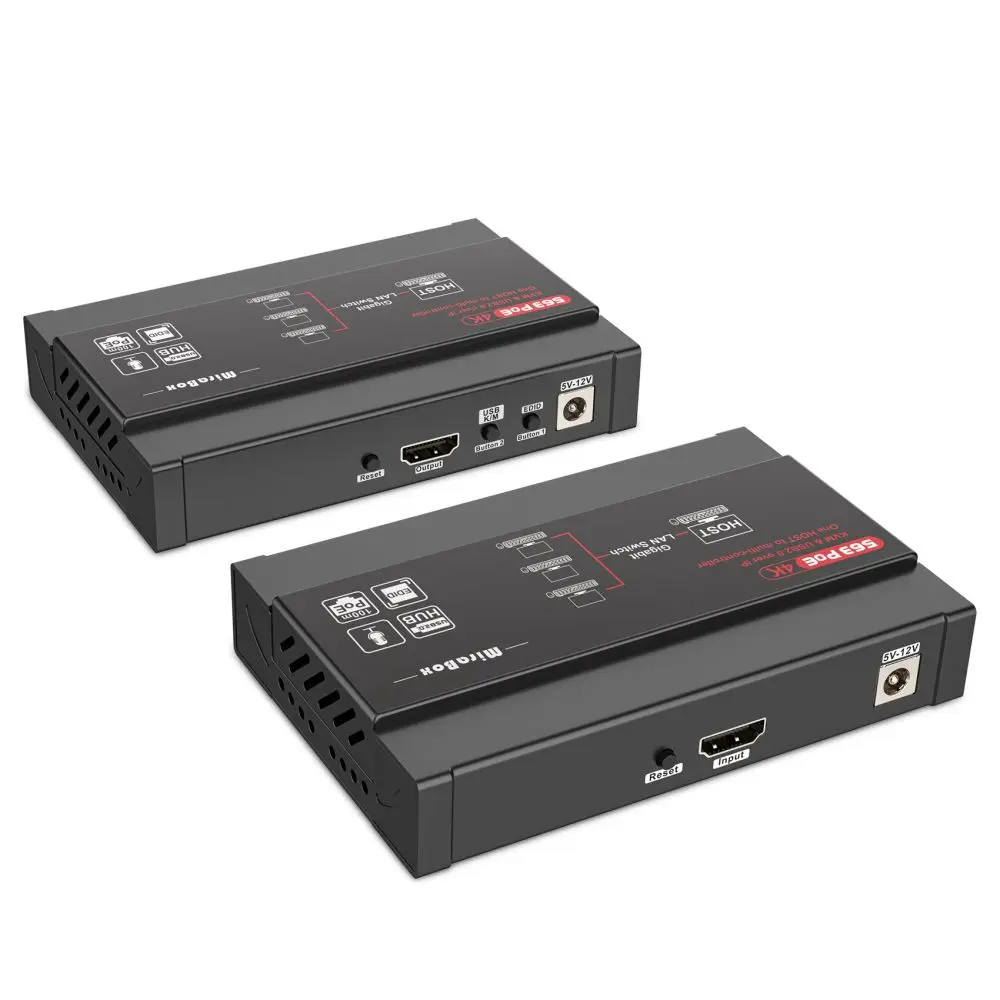 Latency <50ms 100m PoE KVM over IP 4K@30Hz 4:4:4 USB2.0 Extender over CATx 4K KVM Extender