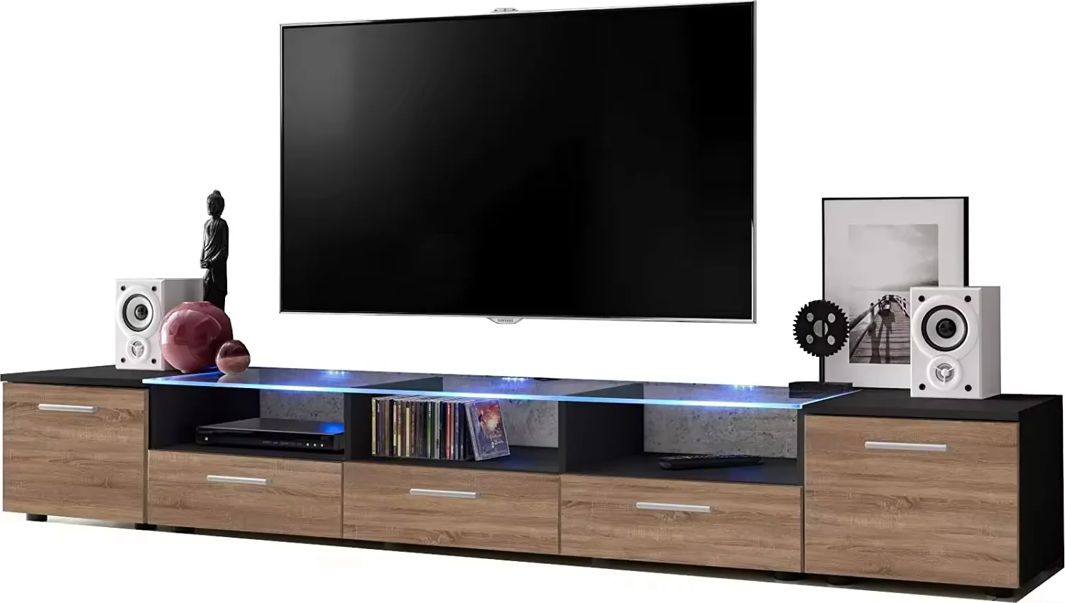 High Glossy Uv Tv Stand With RGB LED Lights and Tempered Glass TV Table Modern Cabinet Living Room Ffurniture