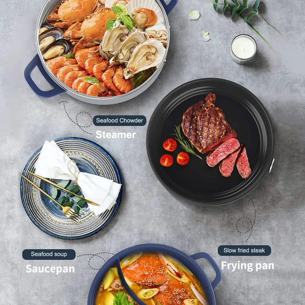 High Quality Frying Pan Non Stick Deep Dish Stainless Steel Steamer Electric Skillet