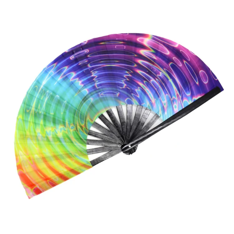 33cm Bamboo Large Rave Folding Fan Hand Held for Men/Women for Dance Music Festival Party Performance Decorations