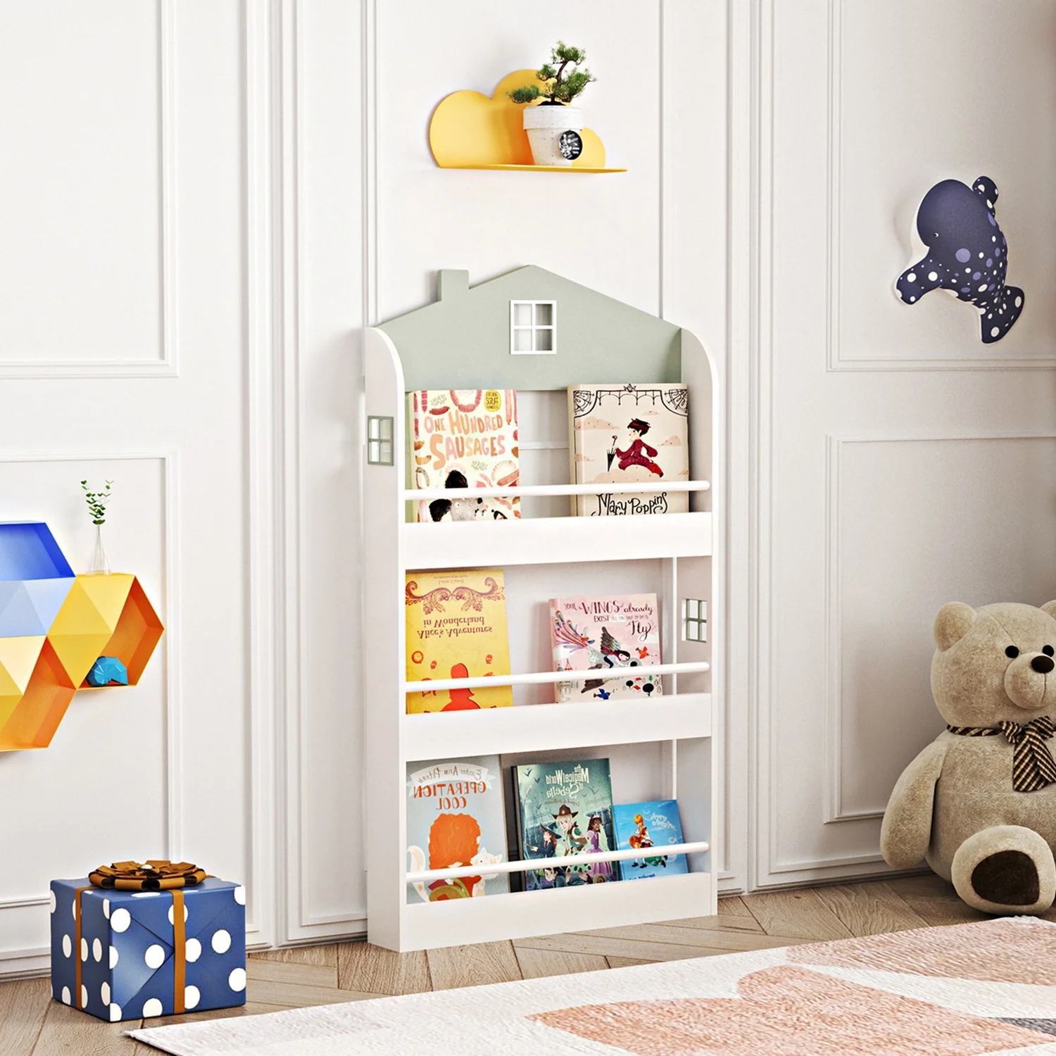 Children baby bookcase book shelf wood floating wall mounted montessori kids bookshelf, bookshelf for kids