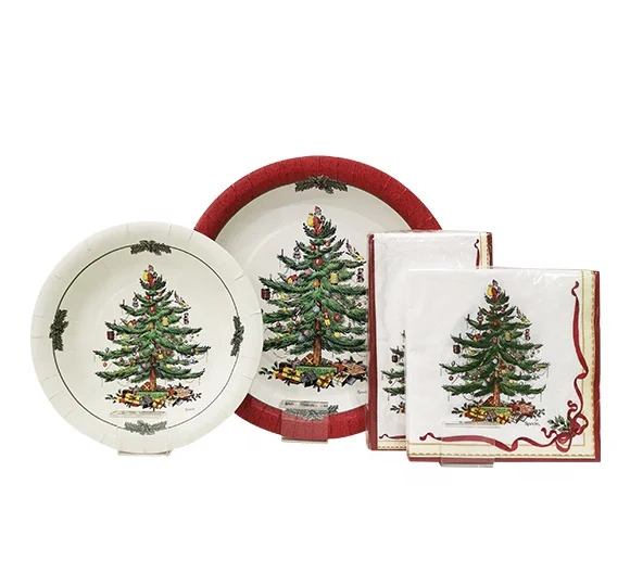 
Mass custom disposable Christmas round party paper plate dish 