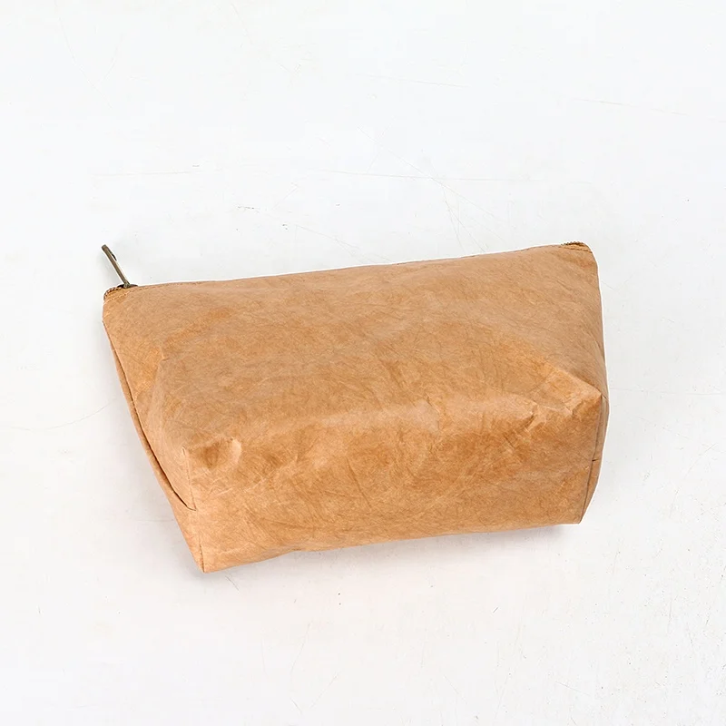 Custom reusable Eco washable natural brown cosmetic organizer portable zipper small travel TYVEK make up storage bag