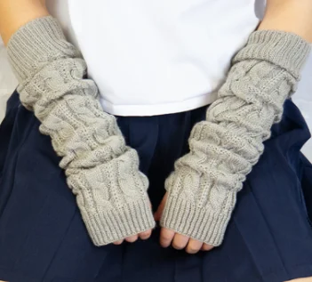 Winter Gloves Warm Knit Wool Fingerless Gloves Half Finger Cuff Gloves Long Mittens