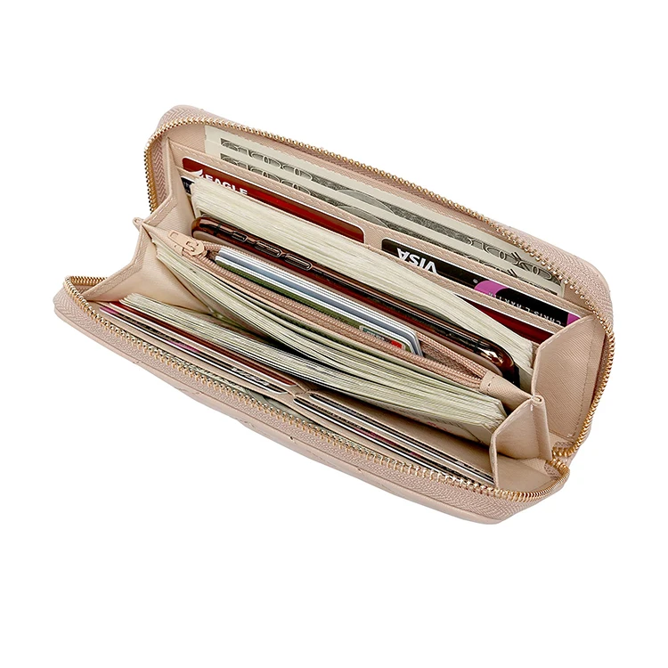 Women Zip Around Wallet and Phone Clutch with RFID Blocking Quilted PU Vegan Leather id card holder