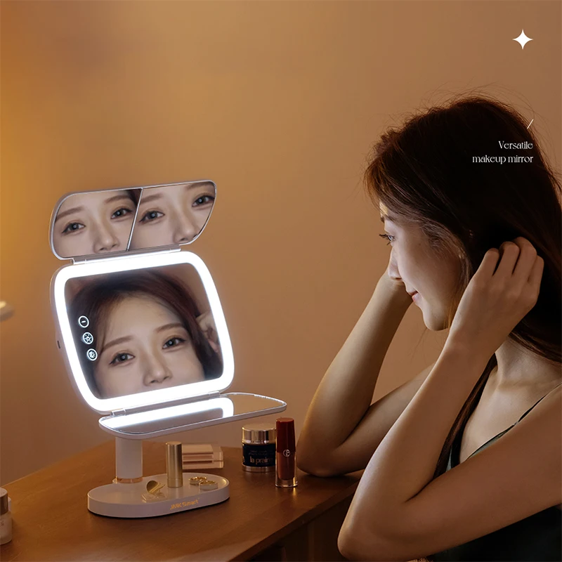 Trifold Makeup Mirror Rechargeable 5000mAh Battery Led Touch Switch Smart Cosmetic Mirrors With Led Lights Miroir De Maquillage