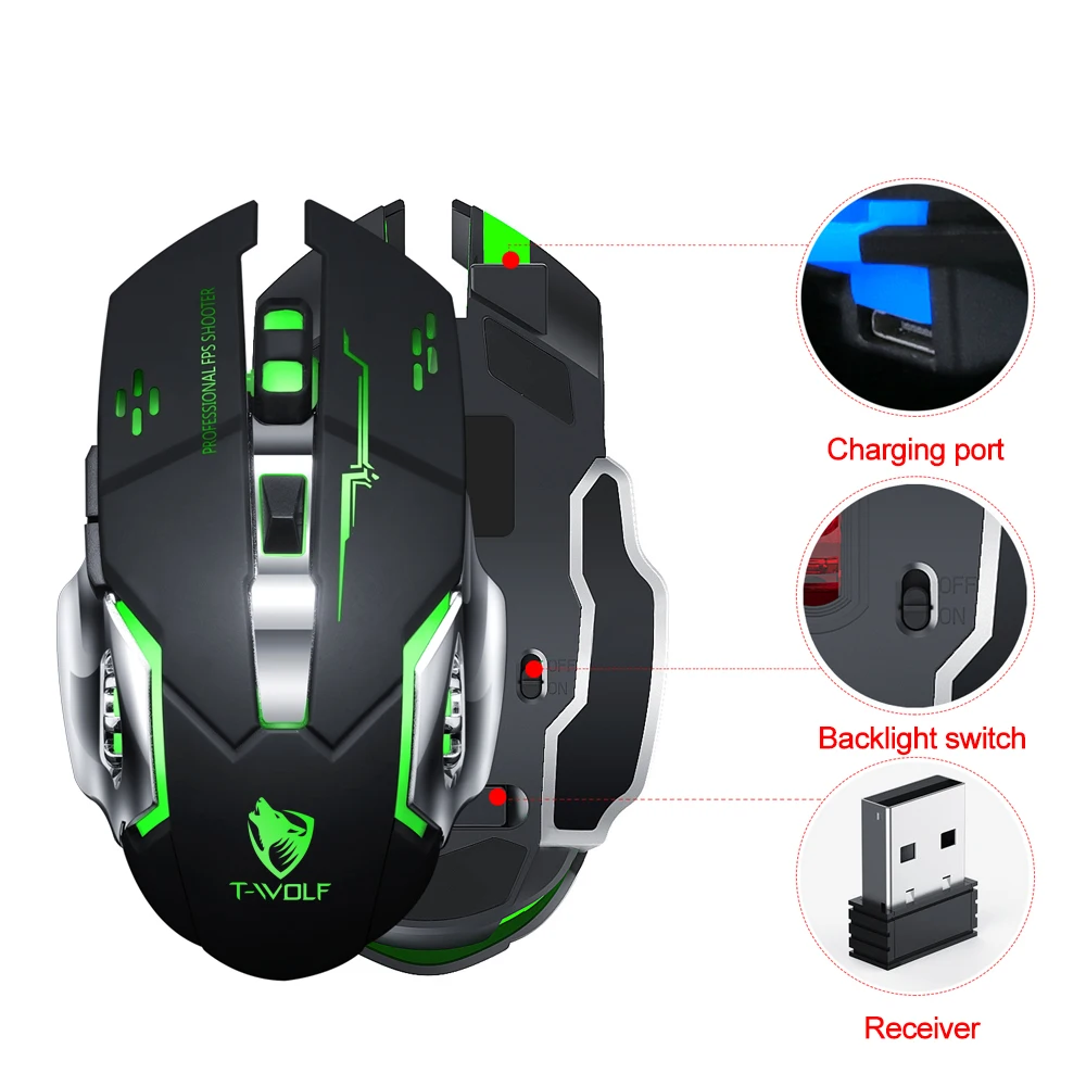 Mouse Q13 gaming wireless mouse rechargeable 2.4GHz 2400dpi USB mice 6D optical LED light for gamer PC computer laptop